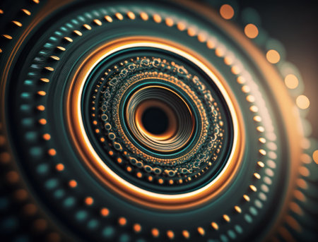 Concentric golden rings shapes Abstract geometric background created with Generative AI technologyの素材