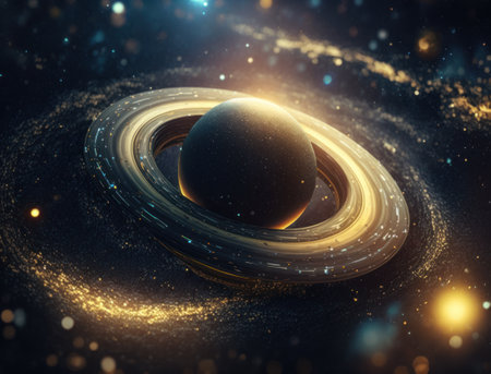 Concentric golden rings shapes Abstract geometric background created with Generative AI technologyの素材