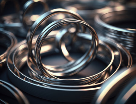 Concentric steel rings shapes Abstract geometric background created with Generative AI technologyの素材