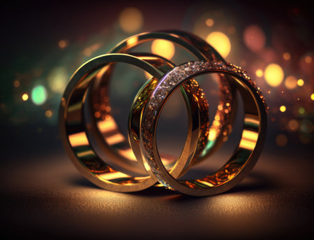 Concentric golden rings shapes Abstract geometric background created with Generative AI technologyの素材