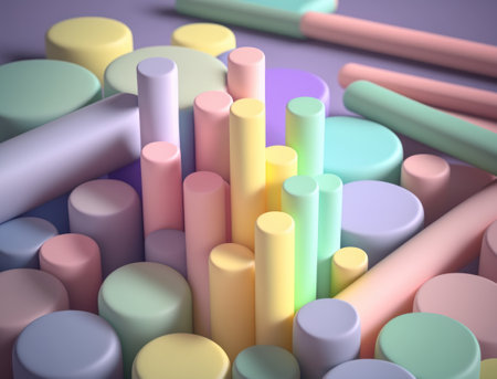 Digital abstract image with a chaotic composition and a vibrant color palette. The image is filled with swirling lines and shapes in shades of pink, purple, yellow, blue, black, and white. sticks in a glass. Created with Generative AI technologyの素材