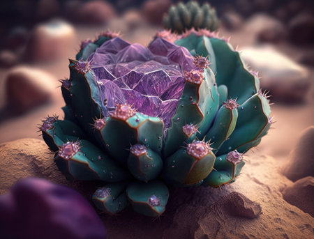 Amethyst crystal succulent hybrid created with Generative AI technologyの素材