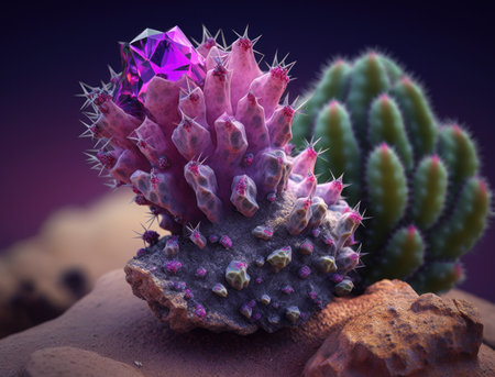 Amethyst crystal succulent hybrid created with Generative AI technologyの素材