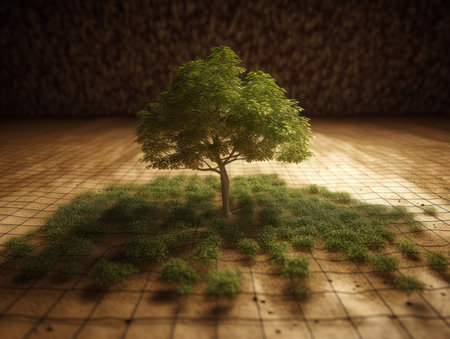 Green tree Nature ecology and growth concept with copy space created with Generative AI technologyの素材