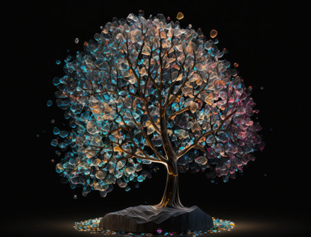 Colorful Crystal tree hybrid created with Generative AI technologyの素材