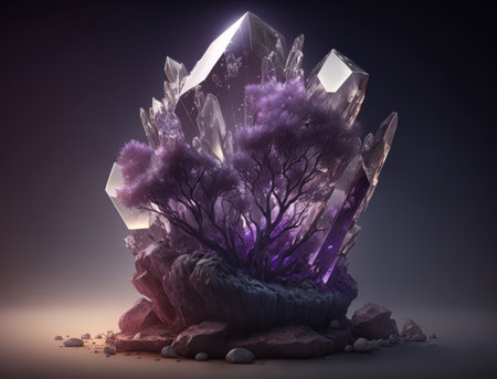 Colorful Crystal tree hybrid created with Generative AI technologyの素材