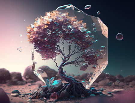 Colorful Crystal tree hybrid created with Generative AI technologyの素材