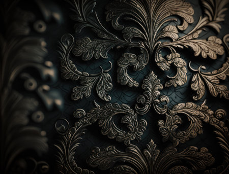 Royal vintage Victorian Gothic dark background Rococo venzel and whorl created with Generative AI technologyの素材