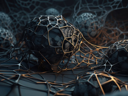 Dark black abstract background An abstract image featuring organic shapes and lines that intersect and overlap created with Generative AI technologyの素材