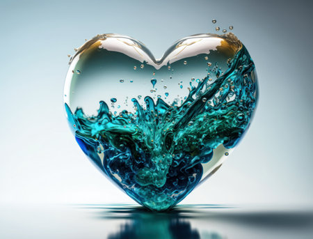 Heart made by blue transparent water background created with Generative AI technologyの素材