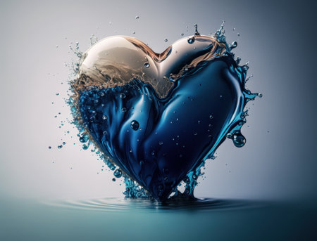 Heart made by blue transparent water background created with Generative AI technologyの素材