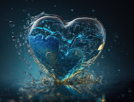 Heart made by blue transparent water background created with Generative AI technologyの素材