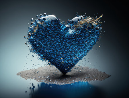 Heart made by blue transparent water background created with Generative AI technologyの素材