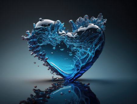 Heart made by blue transparent water background created with Generative AI technologyの素材