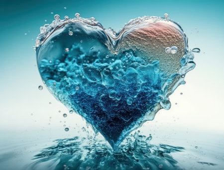 Heart made by blue transparent water background created with Generative AI technologyの素材