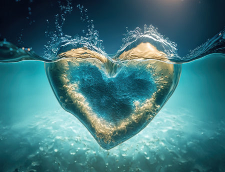 Heart made by blue transparent water background created with Generative AI technologyの素材