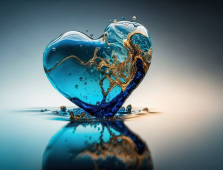 Heart made by blue transparent water background created with Generative AI technologyの素材