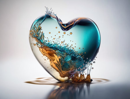 Heart made by blue transparent water background created with Generative AI technologyの素材