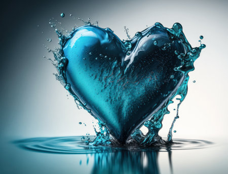Heart made by blue transparent water background created with Generative AI technologyの素材