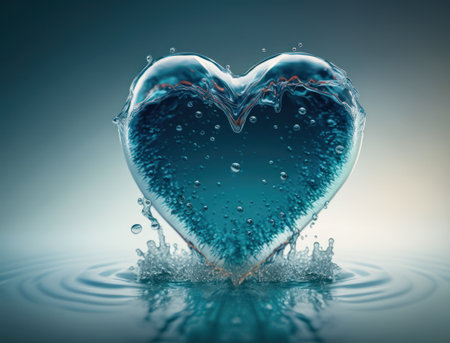 Heart made by blue transparent water background created with Generative AI technologyの素材
