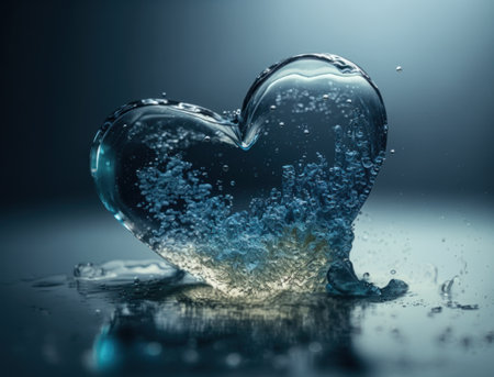 Heart made by blue transparent water background created with Generative AI technologyの素材