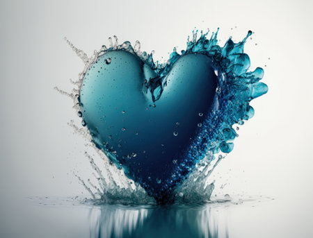 Heart made by blue transparent water background created with Generative AI technologyの素材