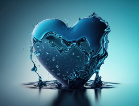 Heart made by blue transparent water background created with Generative AI technologyの素材