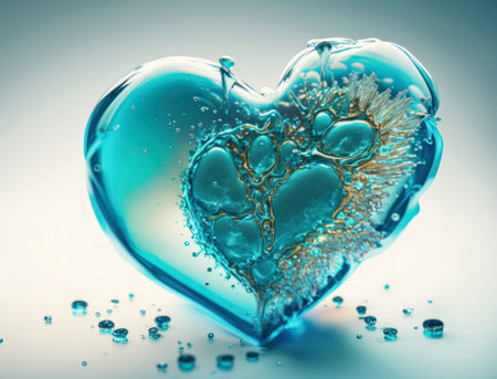 Heart made by blue transparent water background created with Generative AI technologyの素材