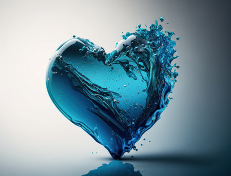 Heart made by blue transparent water background created with Generative AI technologyの素材