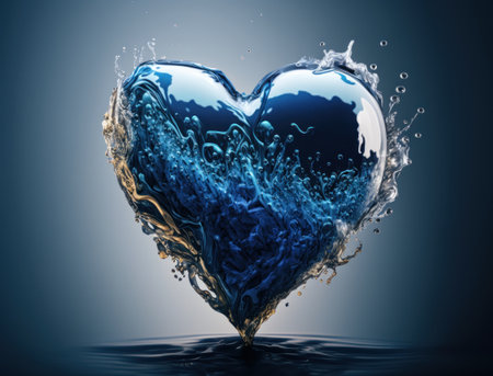 Heart made by blue transparent water background created with Generative AI technologyの素材