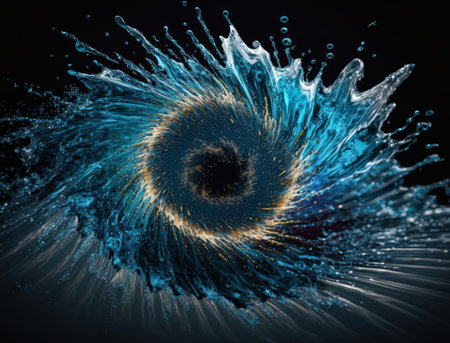 Radial spiral water splash background created with Generative AI technologyの素材