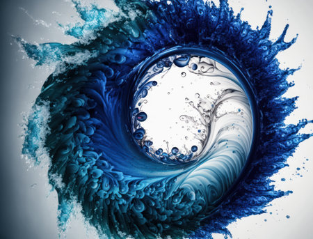 Radial spiral water splash background created with Generative AI technologyの素材
