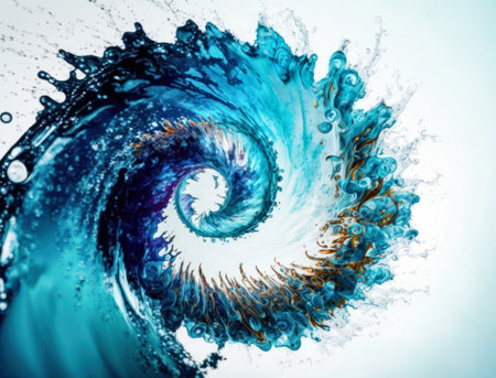Radial spiral water splash background created with Generative AI technologyの素材