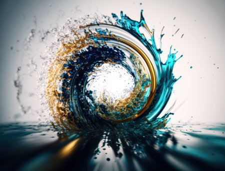 Radial spiral water splash background created with Generative AI technologyの素材