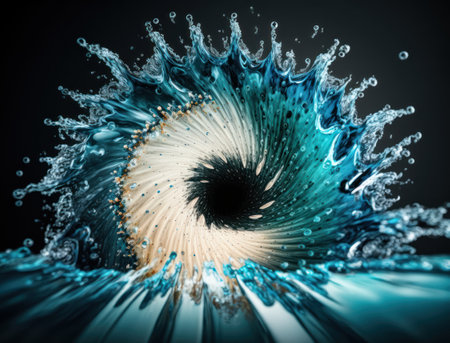 Radial spiral water splash background created with Generative AI technologyの素材