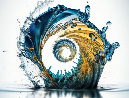 Radial spiral water splash background created with Generative AI technologyの素材