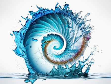 Radial spiral water splash background created with Generative AI technologyの素材