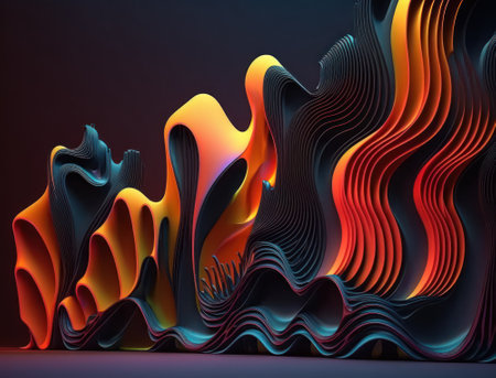 Modern colorful wave stripes pattern background created with Generative AI technologyの素材