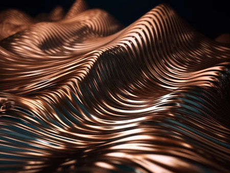 Modern colorful metallic wave stripes pattern background created with Generative AI technologyの素材