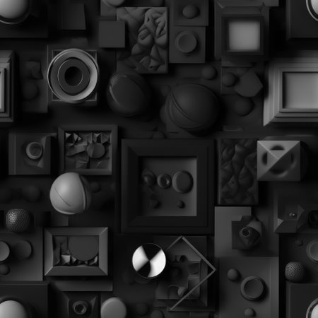 Dark black Geometric grid background Modern dark abstract texture created with Generative AI technologyの素材
