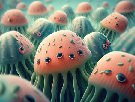 Jellyfish swims in the ocean sea cartoon style created with Generative AI technologyの素材