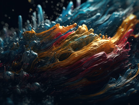 Composition with abstract geometric shapes and primitives Modern dark background created with Generative AI technologyの素材