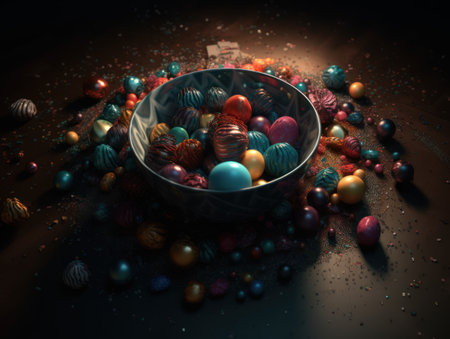 Composition with abstract geometric shapes and primitives Modern dark background created with Generative AI technologyの素材