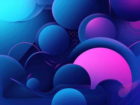 Composition with abstract geometric shapes blue and purple circles with shadows and highlights Modern blue background created with Generative AI technologyの素材