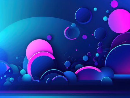Composition with abstract geometric shapes blue and purple circles with shadows and highlights Modern blue background created with Generative AI technologyの素材