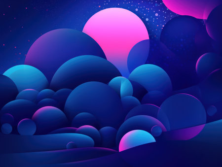 Composition with abstract geometric shapes blue and purple circles with shadows and highlights Modern blue background created with Generative AI technologyの素材