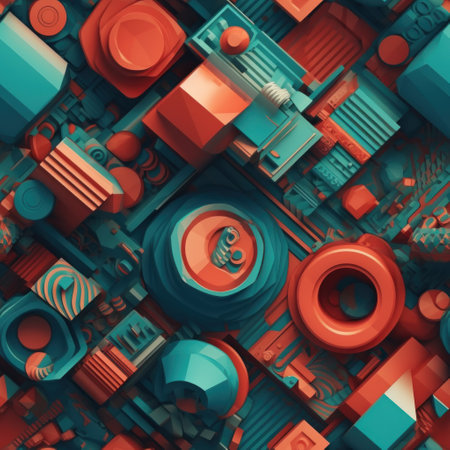 Composition with abstract geometric shapes and primitives Colorful seamless geometric pattern created with Generative AI technologyの素材