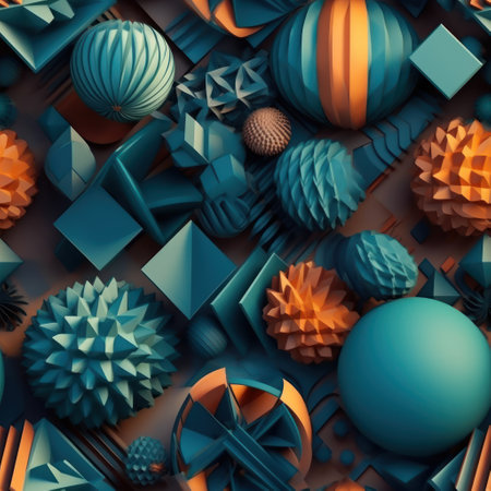 Composition with abstract geometric shapes and primitives Colorful seamless geometric pattern created with Generative AI technologyの素材