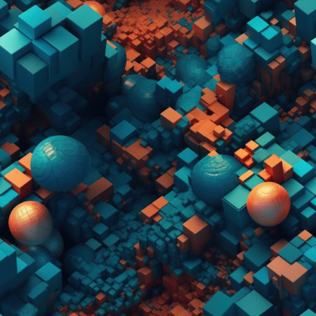 Composition with abstract geometric shapes and primitives Colorful seamless geometric pattern created with Generative AI technologyの素材