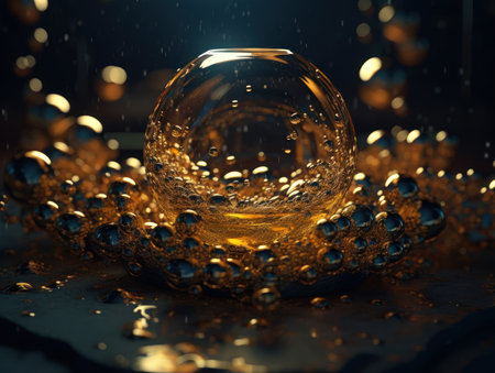 Abstract liquid dynamic shapes futuristic dark black and gold banner created with Generative AI technologyの素材